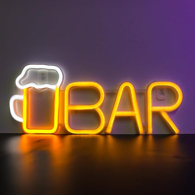 ENUOLI Bar Neon Sign, Beer Neon Light Bar LED Light,USB/Battery Powered Led Sign for Man Cave,Neon Sign for Wall Decor,Light Up Sign for Home,Club,Party Decor(Warm White)