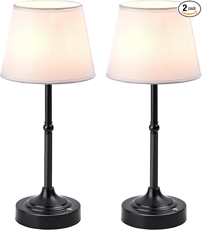 LUTEC 2 Pack Cordless Table Lamp, Battery Operated Lamp with 3 Color Temps and Stepless Dimming, 5200mAh Portable Rechargeable Table Lamp for Restaurant/Bedroom/Bars/Outdoor (Black)