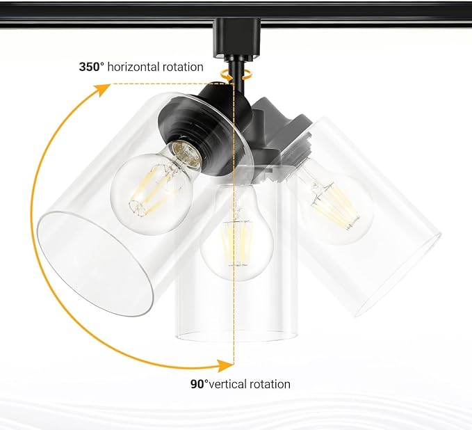 J Type E26 Track Lighting Heads, Clear Glass Shade, 4 Pack, Black | Track Light Fixtures for Kitchen and Accent Lighting | No Bulbs Included | Compatible with J Track Rails