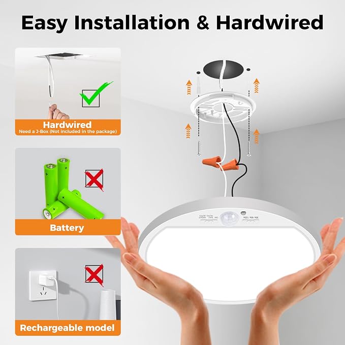 slochi 2Pack Motion Sensor Light Indoor Wired, 12 Inch 3000K/4000K/6500K Closet Lights Motion Sensored, 24W 2400LM Flush Mount Ceiling Light for Hallway Pantry Stairwell Porch, White