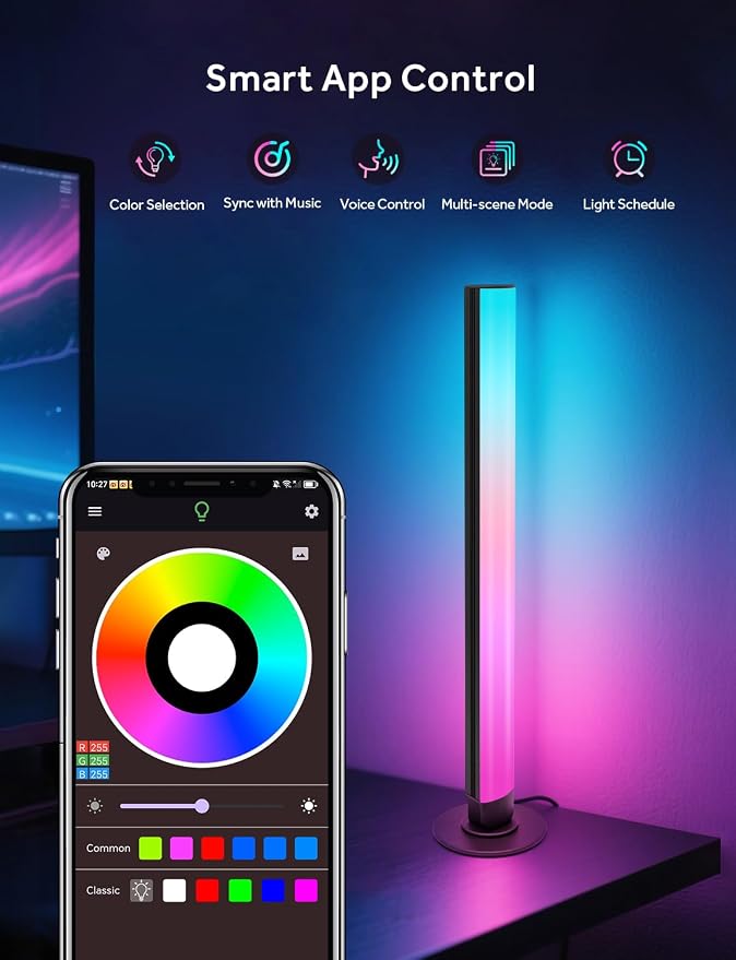 Smart LED Light Bars, Gaming Lights RGB Light Bar, 16 Million Colors Multiple Lighting Effects TV Backlights, APP Control, Remote Control, Music Sync for PC, Room Decorative, Ambient Lighting