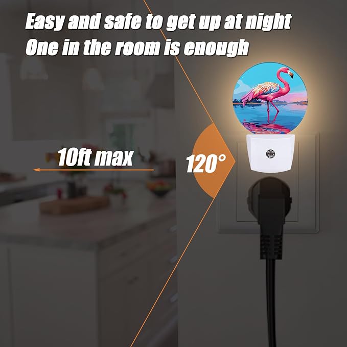 Tropical Flamingo Night Light,Lake Sunset Jungle Nightlight Plug into Wall LED Lamp Auto Sensor Dusk to Dawn for Bedrooms/Kitchens/Toilets/Corridors,Energy-Saving