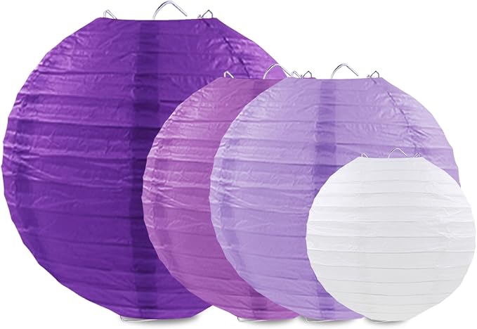 Purple Paper Lanterns Party Decorations, Hanging Round Paper Lanterns for Bachelorette Engagement Wedding Baby Bridal Purple Birthday Decorations (12 PCS)