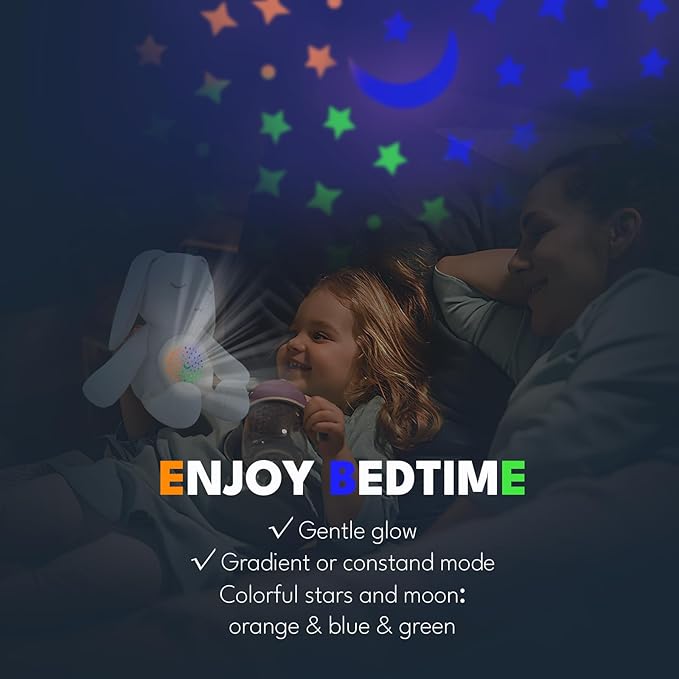 Baby White Noise Hatch Sound Machine & Lullaby Crib Soother - Bunny Stuffed Animal Night Light Projector, 5 x 6 x 8.5 Inches Sleep Soother Infant Gift for Newborn 0-6 Months