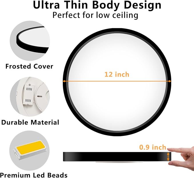 2PACK LED Flush Mount Ceiling Light Fixture12Inch, 24W Led Ceiling Light 5000K 2300LM Ultra Thin Flat Surface Panel Light Low Profile Ceiling Light for Bedroom Kitchen Garage Living Room
