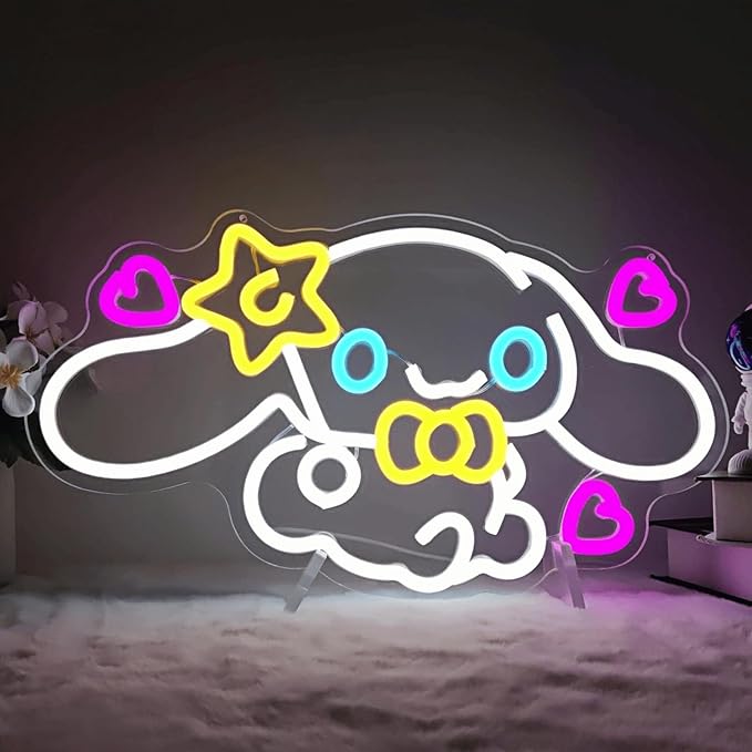 Cinnamoroll Neon Sign for Room Decor, USB Powered LED Lights with Dimmable, Japanese Cartoon Dog Neon Signs, Cute Night Light Gifts for Children (15.94"L x 9.06"W)