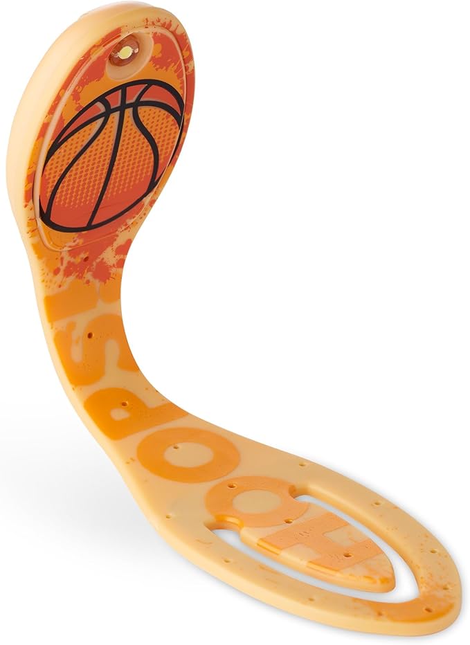 Gifts for Readers & Writers Book Light, Clip On Reading Light for Bed, 2in1 Flexilight & Bookmark, Small & Lightweight with a Soft Glow, 2 Batteries Included, Basketball
