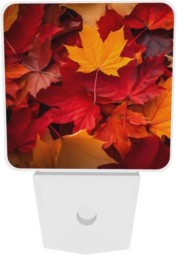 Fall Maple Leaves Night Light Set of 2, Auto Sensor LED Dusk-to-Dawn Nightlights, Plug-in Sensor Lamp for Bedroom Bathroom Kitchen Hallway Stairs Decorative