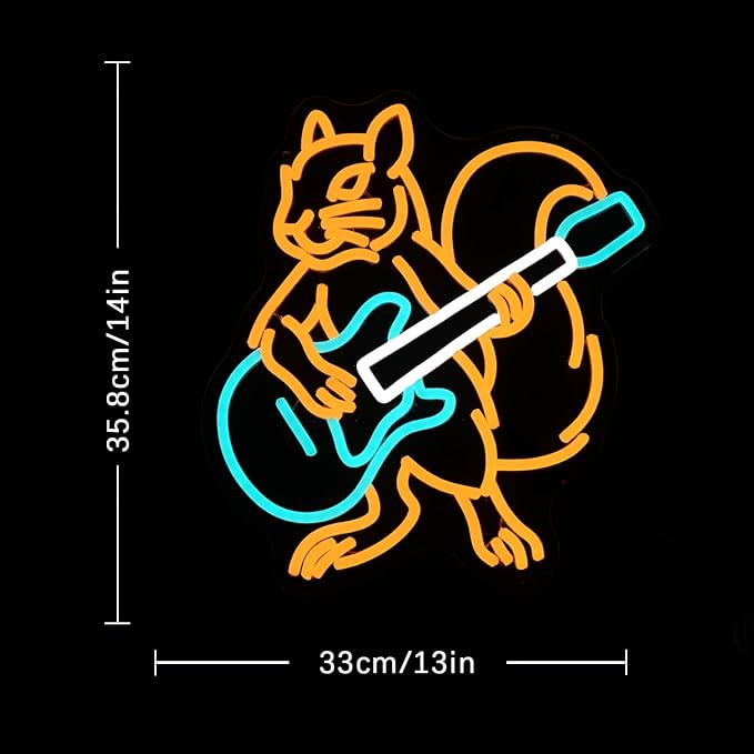 Squirrel Guitar Neon Sign for Wall Decor Beer Bar Guitar Neon Light, USB Powered Orange Squirrel Music Led Light Sign for Bar Live Music,Man Cave,Home, Party,Office, Bedroom