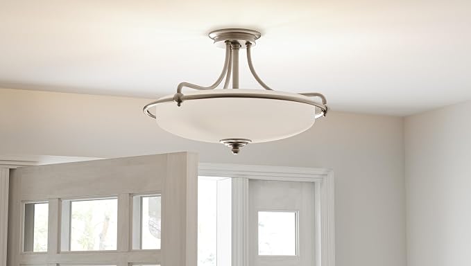 Quoizel Griffin 21" Semi-Flush Mount Ceiling Light, Antique Nickel | 4-Light, Opal Etched Glass, ETL Damp Rated, Transitional Style