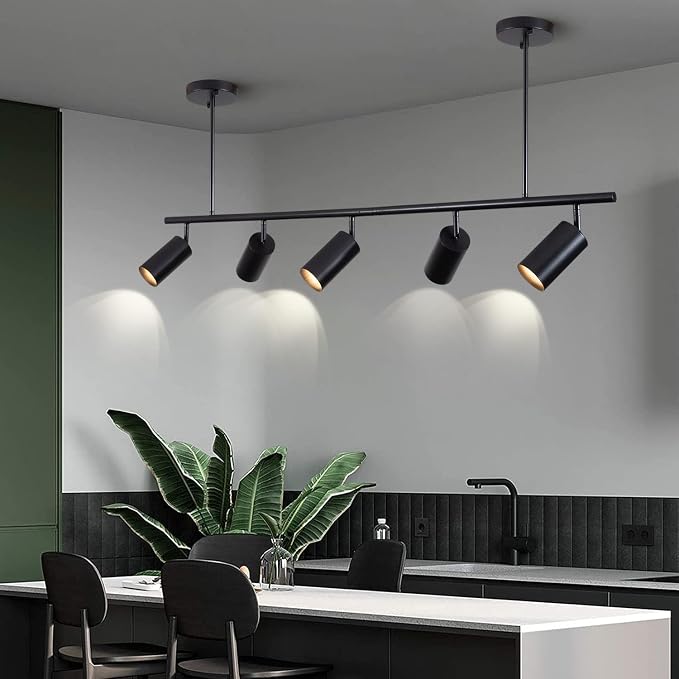 5-Light LED Track Lighting Kit Black Track Light Flexibly Rotatable Light Head Modern Spot Lighting for Kitchen Living Room Dining Room Bedroom Closet Bar