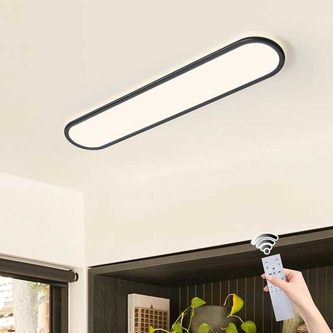 27.6-Inch Dimmable LED Linear Ceiling Light, 36W Low Profile Black | Ultra-Thin 1.38-Inch Fixture with Remote, 3000K-6500K, 10%-100% Brightness for Kitchen, Bedroom, Closet, Hallway and Study