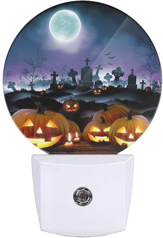 EKOBLA Halloween Pumpkins Night Light Scary Night Moon Ghost Horror Plug-in Nightlights Auto Sensor Energy Efficient Dusk to Dawn LED Home Decor