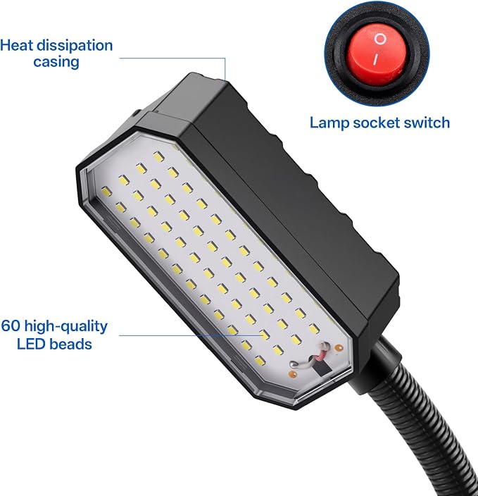 Magnetic Work Light, 2000 Lumen Magnetic Light with Strong Magnetic Base, Workshop Tool Light for Lathe, Sewing, Garage Workbench, Woodworking Shop and Bandsaw, 98-inch Extended Cord, Black