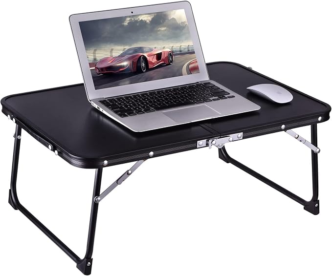 Foldable Laptop Desk, Portable Bed Table with Hidden Storage, Black | 23.6 x 15.3 in Work Surface, Hidden Storage, Aluminum Frame, Anti-Slip Feet, Carry Handle, Safety Locks