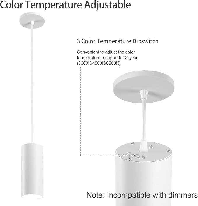 4" Pendant Lights Kitchen Island, 25W Cylinder Hanging Lights with Dipswitch, Modern Eye Care Led Pendant Lamp fixtures for Bedroom, Living Room, Office (White, 2 Pcs)