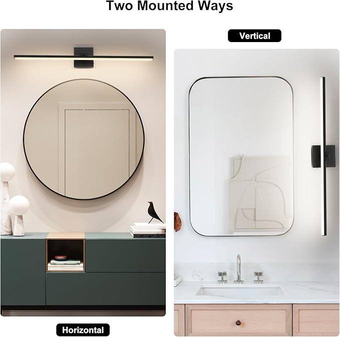 LED Bathroom Vanity Light, Modern Bathroom Light Fixture Over Mirror (3000K/4000K/6000K, Dimmable), Vanity Light Bar with Angle Adjustable, 32 Inch, Black