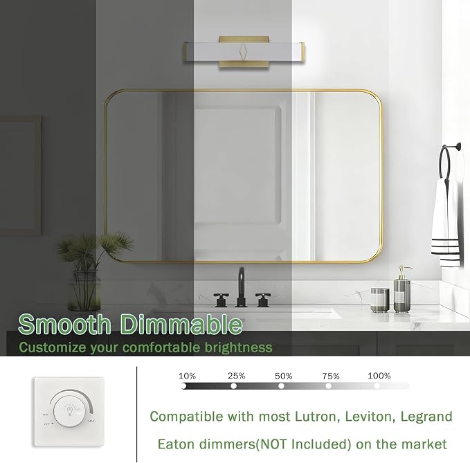 16 Inch Bathroom Vanity Light 2000LM, AC 120V 5CCT Modern Bathroom Lighting Fixtures Over Mirror Dimmable, 20W Gold LED Vanity Lighting Fixtures Wall Sconce ETL Certified, 1Pack