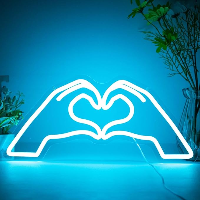 Heart Hands Neon Sign, Blue Room Decor, 15.75 inches Dimmable USB Powered Led Wall Art Decor, Music Merch Gifts for Girls Boys, Fans, Music Lover, Party, Christmas, Birthday(Blue）