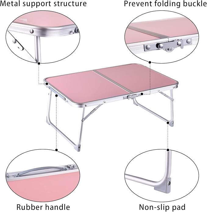 Foldable Laptop Desk, Portable Bed Table with Hidden Storage, Pink | 23.6 x 15.3 in Work Surface, Hidden Storage, Aluminum Frame, Anti-Slip Feet, Carry Handle, Safety Locks