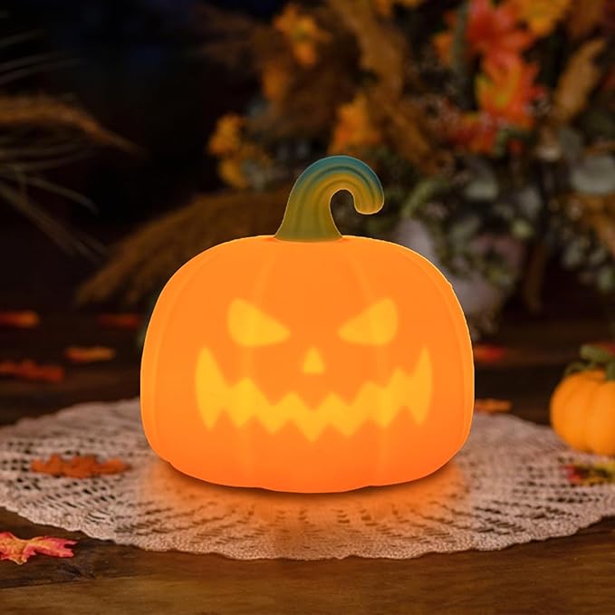 Night Light for Kids, Cute Silicone Nursery Pumpkin Lamp for Baby and Toddler, Halloween NightLight for Boys and Girls,Squishy Kawaii Bedside Lamp for Kids Room