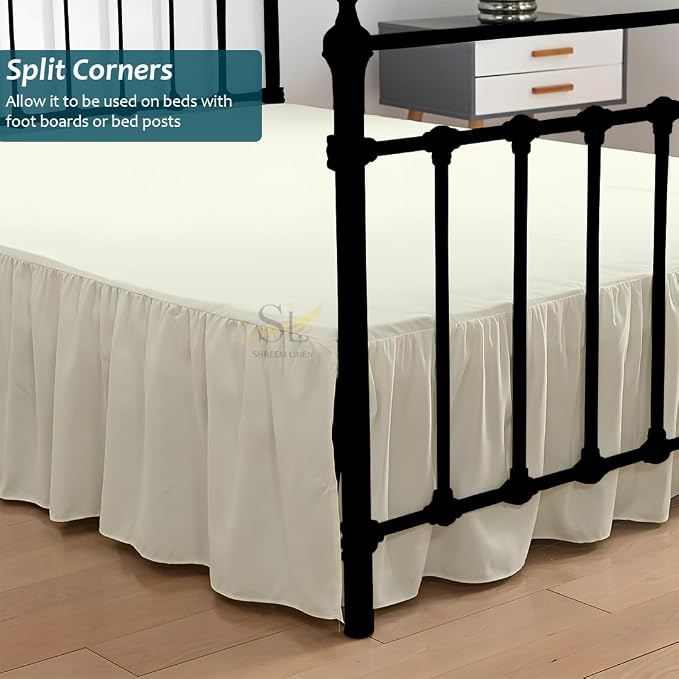 Shreem Linen Ruffled Bed Skirt with Split Corners, Gathered Style, 100% Microfiber, 18-Inch Drop, Dust Ruffle Bedskirt with Platform, Twin, Ivory
