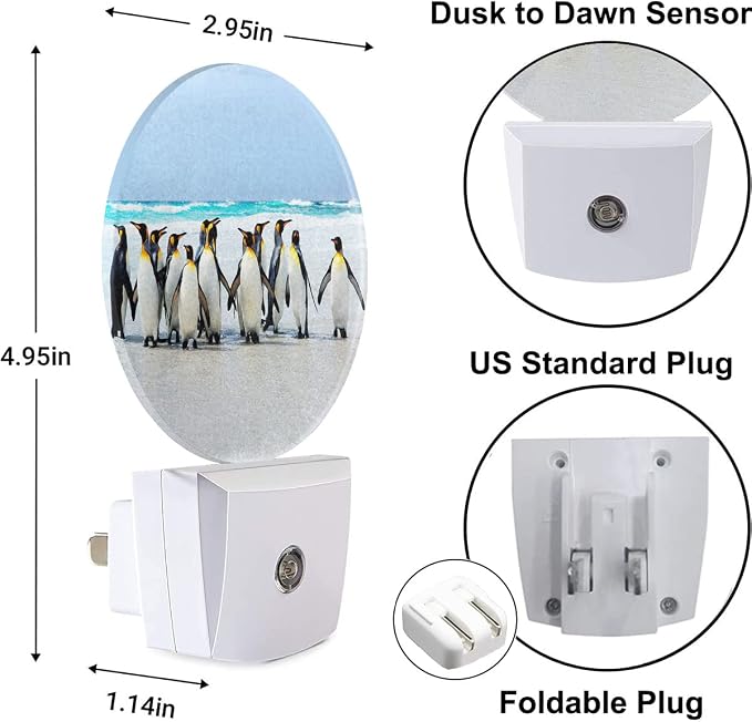 King Penguins Nightlight Antarctic Penguin Cute Animal LED Dusk to Dawn Plug-in Nightlight Auto Sensor for Bedroom Bathroom Hallway Living Room