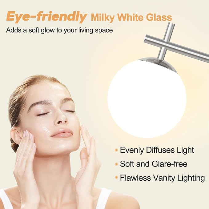 3-Light Bathroom Light Fixtures with Milky White Glass, Brushed Nickel | 19.3 inch Vanity Lights for Bathroom, Bathroom Lighting Fixtures Over Mirror, Wall Sconce, Fits E12 bulbs(Bulb Not Included)