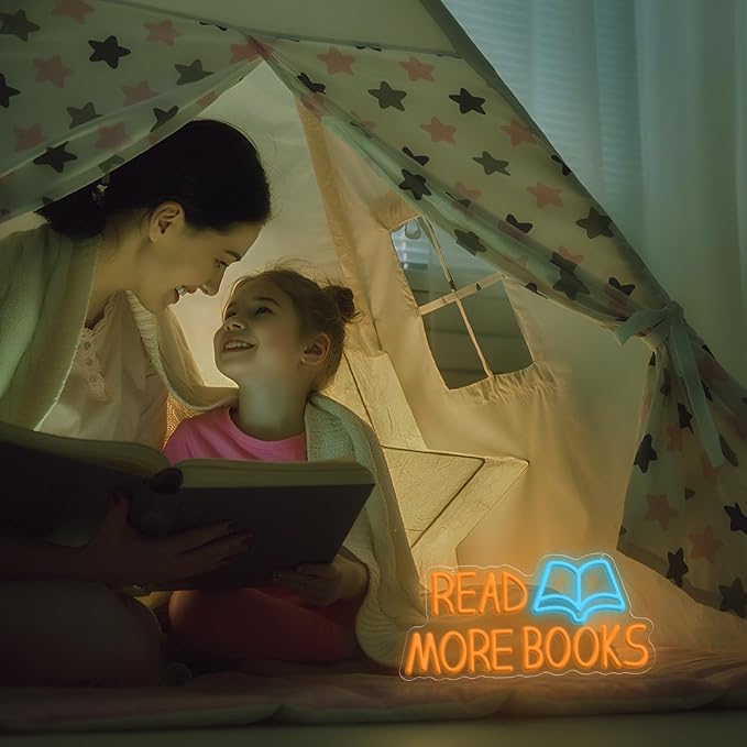 Read More Books Neon Signs for Wall Decor, Dimmable Book Classroom Neon Sign, Reading Book Club School Library Wall Decor, Book Lover Christmas Gifts for Teen Boys Girls 16.54 x 7.87 inch