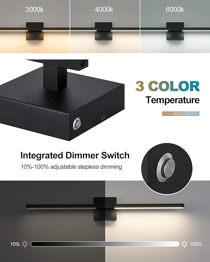 Rayogale Black Battery Operated Wall Sconce with Remote Control 40 Inch | 3000/4500/6000K Dimmable 8000mAh Wireless Rechargeable Wall Sconces Set of Two with Timer for Living Room, Bedroom, TV