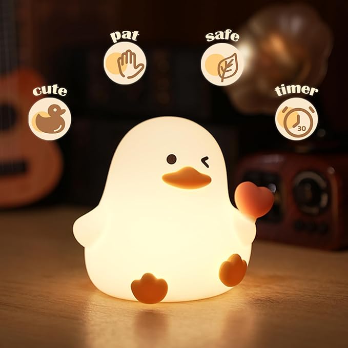 Night Light for Kids, 7 Colors Cute Duck Night Light, 3 Levels Dimmable Silicone Night Lamps, Bedside Nursery Night Lamp with Timer, LED Squishy Rechargeable Animal Nightlight for Boys Girls (Duck)