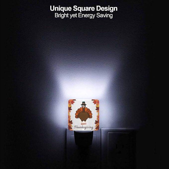 LED Night Light Plug into Wall with Dusk to Dawn Light Sensor White Energy Efficient Leaf Cartoon Turkey Nightlight for Bedroom Bathroom Hallway Living Room Kitchen