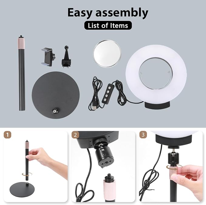 Desk Ring Light with Stand,and HD Makeup Mirror for Zoom Lighting | 10W,30 Light Modes Makeup selfie light and Phone Holder,for Live Streaming,Makeup,Video ,Zoom call,Vlogging,TikTok,CRI 95+