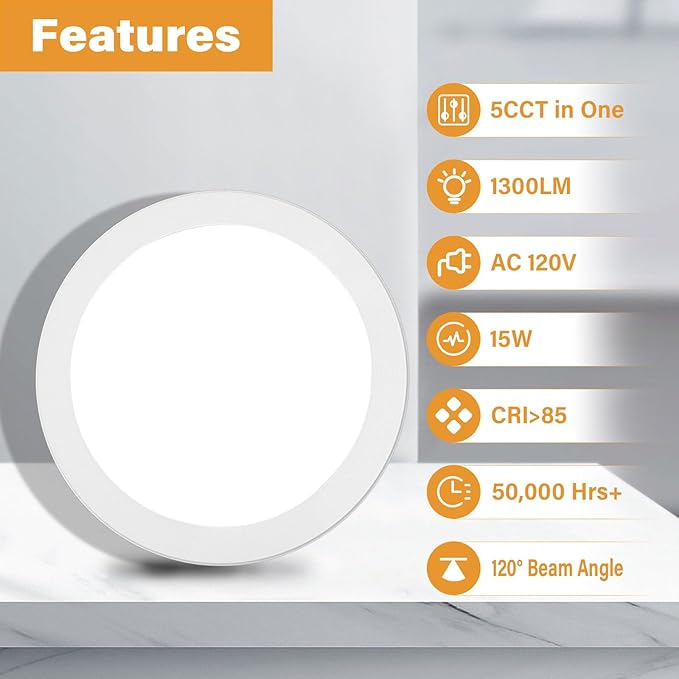 ETL Certified 7 inch Ceiling Light Dimmable Ultra-Slim Round LED Ceiling Lights Flush Mount 2700K/3000K/3500K/4000K/5000K 7'' Flat Ceiling Lamp Fixtures 5CCT 8 Pack