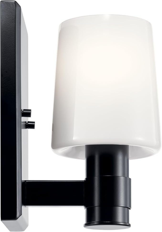Kichler Adani 1-Light Wall Sconce, Modern Light with Opal Glass in Black, for Bathroom, Powder Room, Kitchen, Bedroom, or Hallway (8.5" x 5"), 55174BK