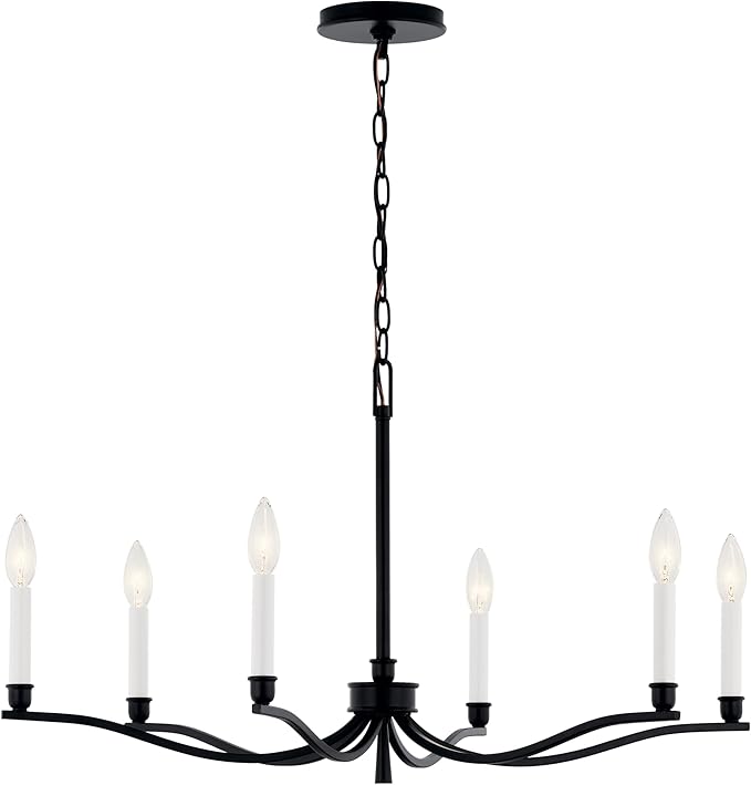 Kichler Malene 6-Light Chandelier, Updated Traditional Light in Black, Sloped Ceiling Compatible, for Foyer, Dining Room, Living Room or Bedroom (17.75" x 32"), 52695BK