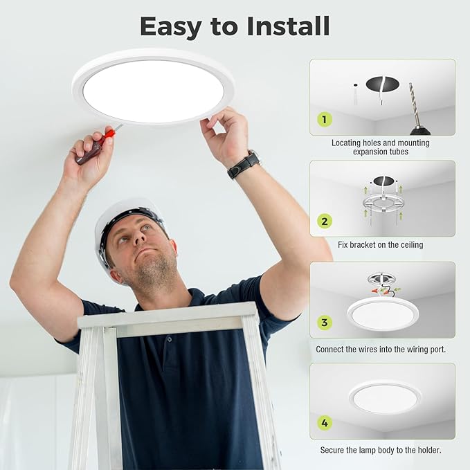 hepside 1Pack LED Flush Mount Ceiling Light Fixture, 13Inch 24W, Dimmable&3000K/3500K/4000K/5000K/6500K Adjustable Low Profile Ceiling Lights, Round Flat Ceiling Light for Kitchen,Hallway-White