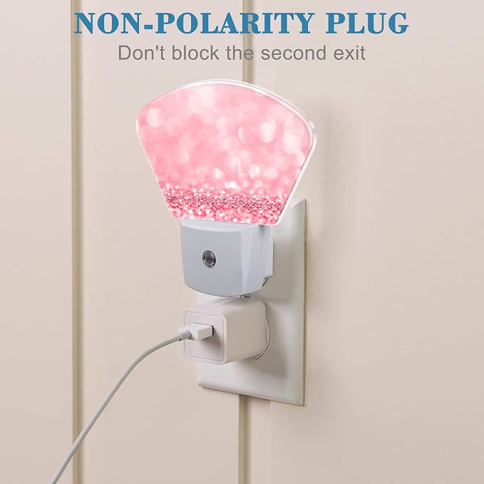 Abstract Pink Glitter Plug in Night Lights, Beautiful Glitter Nightlight Plug Into Wall Dusk to Dawn Sensor for Kid Girls Boys Women Men Room, Hallway, Kitchen, Bathroom, Stairs Decor