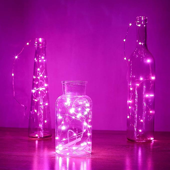 YKB 6 Pack Pink Fairy String Lights Battery Operated Fairy Lights Starry String Lights on 3.3ft/1m Silvery Copper Wire DIY Christmas Decoration Costume Wedding Party Halloween Easter