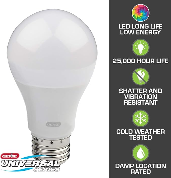 Genie Garage Door Opener LED Light Bulb Model GLEDB2-R, White - 4000K, Radio Frequency Friendly