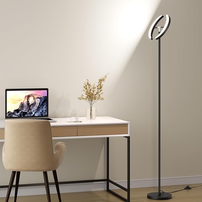 SUNMORY Floor Lamp for Living Room, 28W Bright LED Lamp with Remote Control | 1600lm Dimmable Rotatable Standing Light, 74" Tall Modern Reading Torchiere Uplighter for Bedroom Office Corner, Black