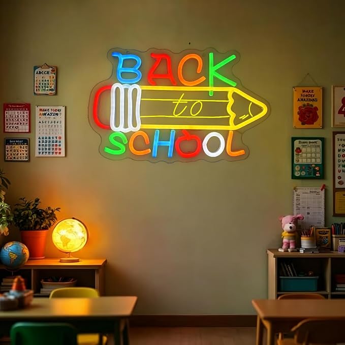 Back To School Neon Sign for Wall Decor, Pencil LED Sign Classroom Dimmable Neon Light Up Sign for Back To School Decorations Nursery Study Area Library Office 5V USB 13.8"x8.7"