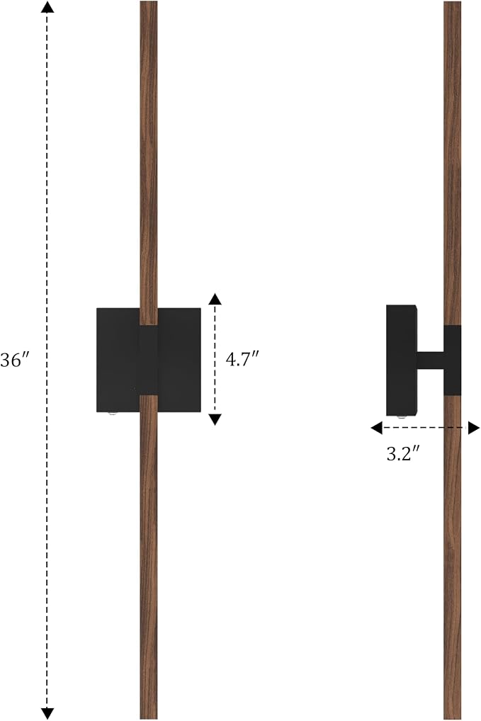 Rayogale Black Walnut Wireless Wall Sconces with Remote Control 36 Inch | 3000/4500/6000K Dimmable 8000mAh Rechargeable Battery Wall Sconces Set of Two with Timer for Living Room, Bedroom, TV