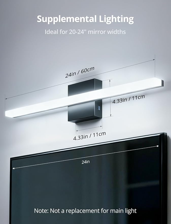 2 Pack 24Inch Long Vanity Light for Bathroom 5 Color Adjustable Modern, Bright 14W 1250LM Black Bath Bar Lighting Fixtures Over Mirror IP44 Rustproof Minimalist Led Wall Sconce for Powder Room