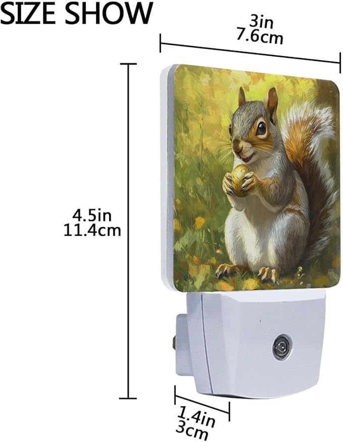 Cute Squirrel Night Light Dusk to Dawn Sensor LED Night Dimmable Nightlight Lights Plug into Wall for Living Room