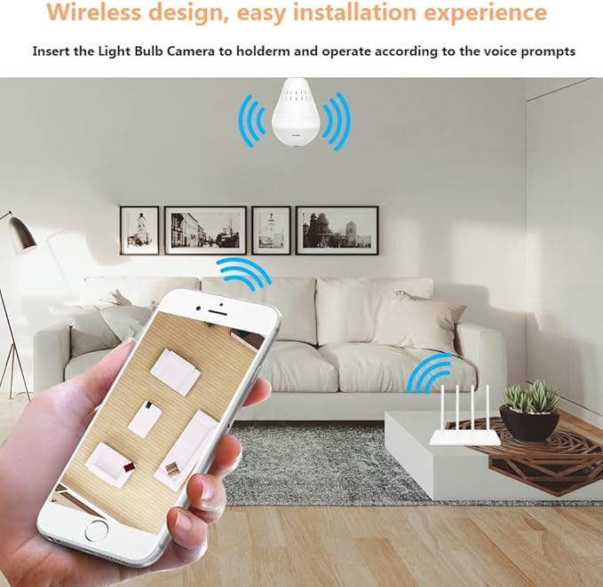 1080P Light Bulb Camera Garage Wireless Surveillance Camera Compatible with Alexa for Baby Room WiFi 2.4GHz E27-AOLANS