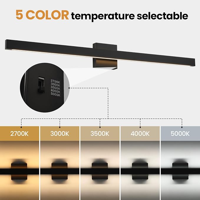 Modern Bathroom Lighting Fixtures Over Mirror, 39 Inch 30W Black Vanity Light Bar for Bathroom, Dimmable 5CCT LED Bathroom Wall Light Fixtures