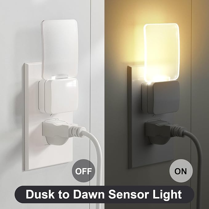 oviitech Superior Night Light with Dusk to Dawn Light Sensor at Bottom, Light in Warm White for Hallway, Bedroom, Living Room, Bathroom and Other Scenes, UL Certified, White, 4 Pack