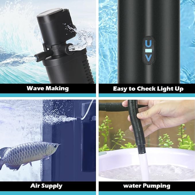 COOSPIDER Aquarium Filter with 6W U-V Light 158GPH for 10-45 Gallon Tank | Submersible Fish Tank Filter with 8W Water Pump for Green Clean, Turtle Tank, Oxygen Supply, Deodorization, Water Cycle