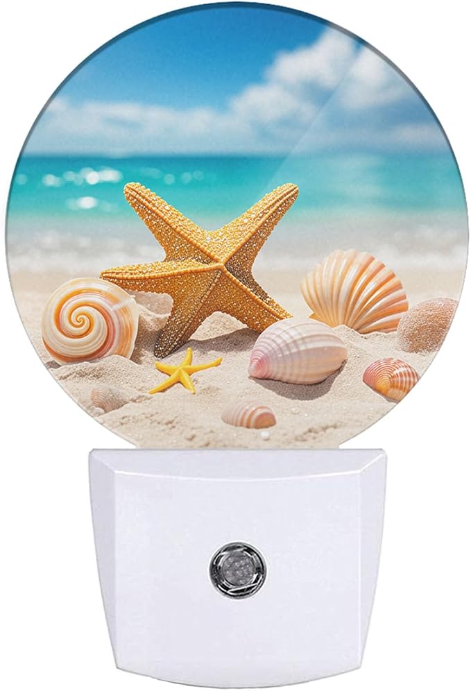 EKOBLA Beach Night Light, Starfish and Seashell Coastal Night Lights Plug Into Wall with Dusk to Dawn Sensor for Men Women